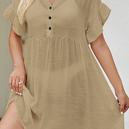 V-Neck Flounce Sleeve Cover-Up Dress