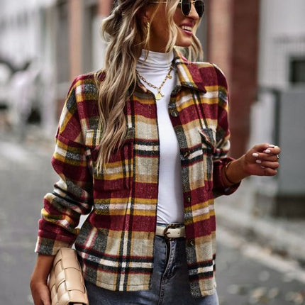 New plaid long-sleeved top temperament casual shirt jacket