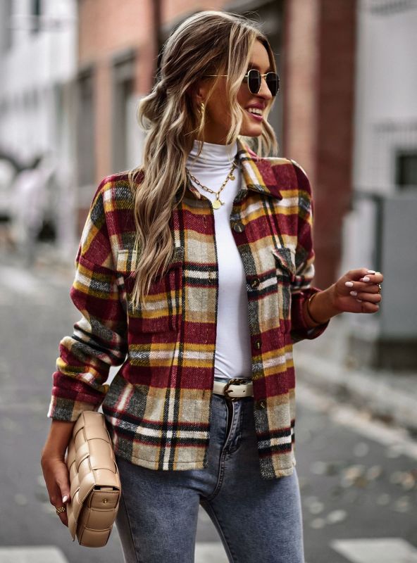 New plaid long-sleeved top temperament casual shirt jacket