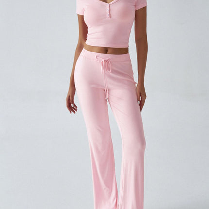 Devine Short Sleeve Top and Drawstring Pants Set