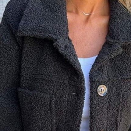 Full Size Fuzzy Button Up Drop Shoulder Jacket