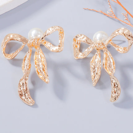 Synthetic Pearl Necklace, Bow Necklace and Bow Earrings Jewelry Set