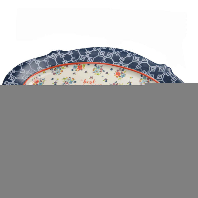 Urban Market Life on the Farm 18.5 Inch Oval Ceramic Serving Platter in Floral Farm Pattern