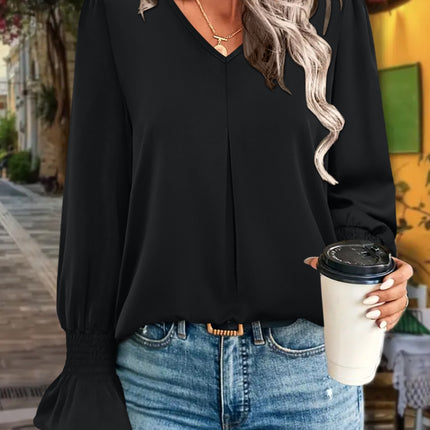 V-Neck Flounce Sleeve Blouse