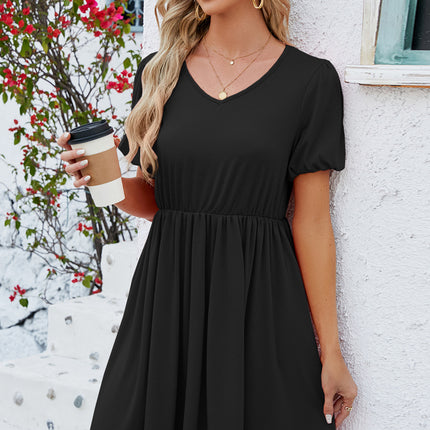 V-Neck Balloon Short Sleeve Dress