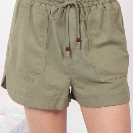 VERY J Drawstring Elastic Waist Linen Shorts