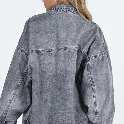 Collared Neck Button Up Denim Jacket