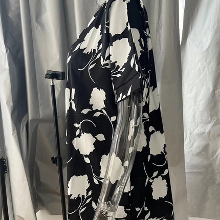 Full Size Printed Notched Short Sleeve Blouse