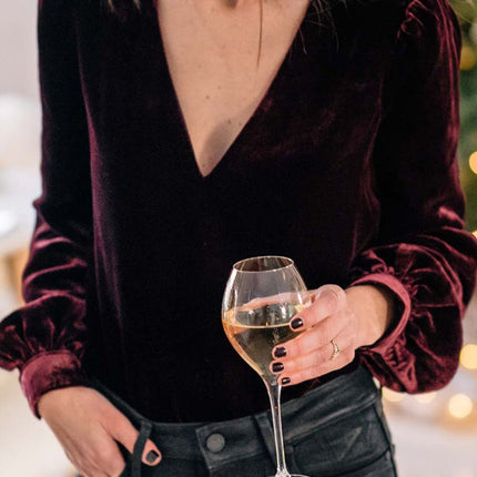 Cutout Long Sleeve Velvet Blouse