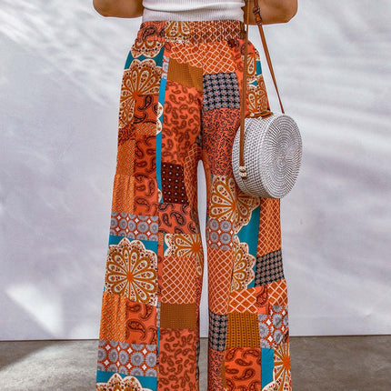 Full Size Drawstring Printed Wide Leg Pants