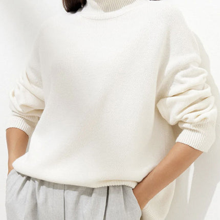 Ribbed Detail Turtleneck Dropped Shoulder Sweater