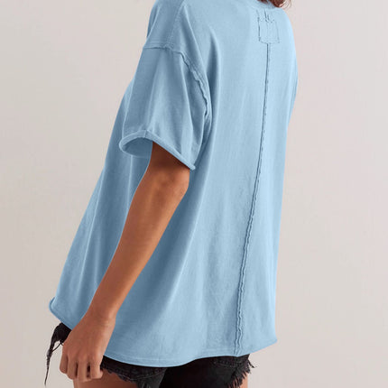 Lovelet Exposed Seam Round Neck Half Sleeve T-Shirt