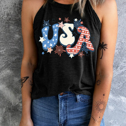 Letter Graphic Round Neck Tank