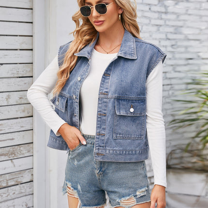 Cap Sleeve Denim Jacket with Pockets