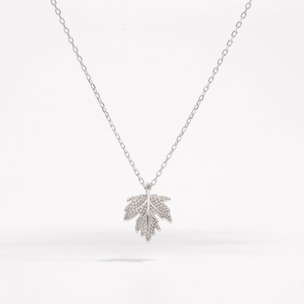 925 Sterling Silver Zircon Maple Leaf Necklace
