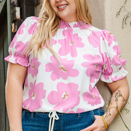 Plus Size Printed Round Neck Short Sleeve Top