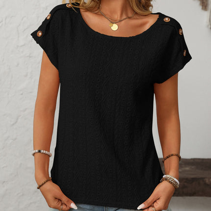 Mandy Eyelet Round Neck Short Sleeve Top