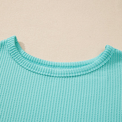 Corded Knit Round Neck Long Sleeve Top