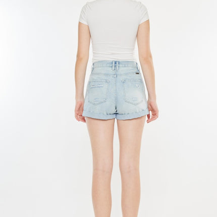 Kancan High Rise Repaired Mom Denim Shorts