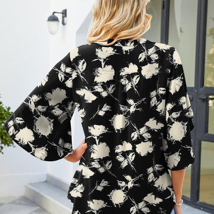 Printed Notched Half Sleeve Blouse