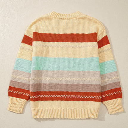 Color Block Round Neck Dropped Shoulder Sweater