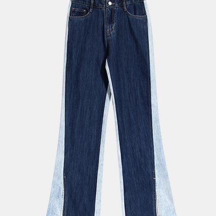 Slit Contrast Raw Hem Jeans