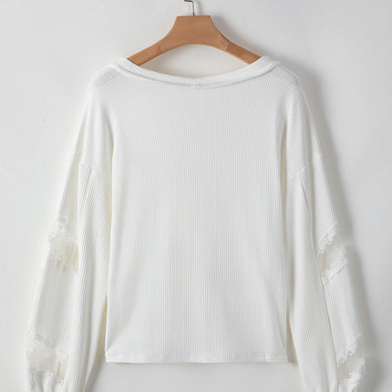 Lace Detail Drop Sleeve Ribbed Top