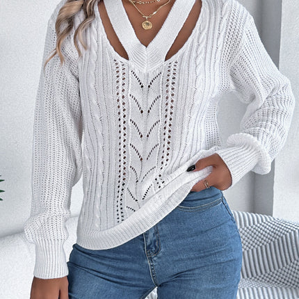 Cutout V-Neck Long Sleeve Sweater