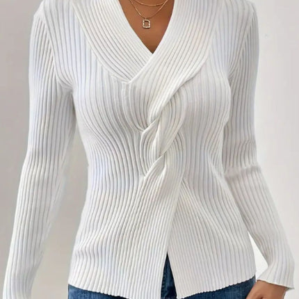 Twist Front Ribbed Long Sleeve Sweater