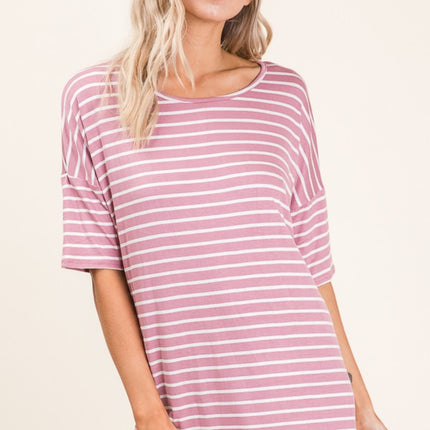 BOMBOM Striped Round Neck Half Sleeve T-Shirt