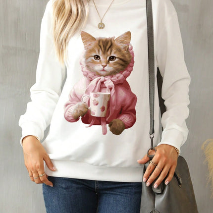 Cat Round Neck Long Sleeve Sweatshirt