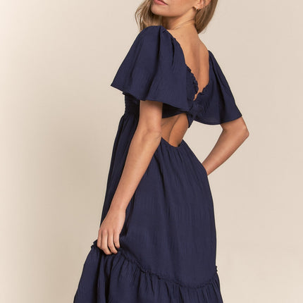 J.NNA Smocked Bow Back Ruffle Hem Dress