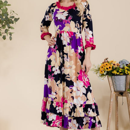 Celeste Full Size Floral Ruffled Midi Dress