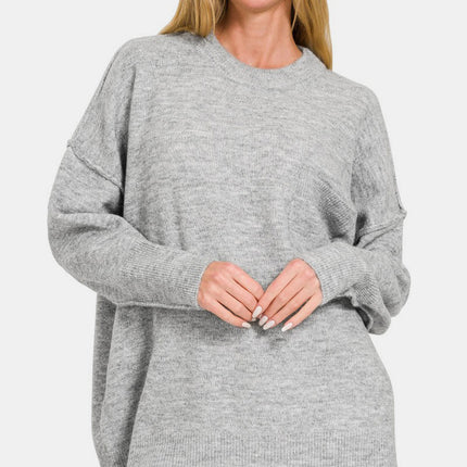 Zenana High-Low Hem Drop Shoulder Sweater