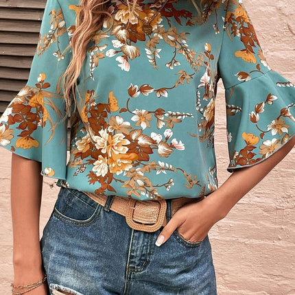 Printed Round Neck Half Sleeve Blouse