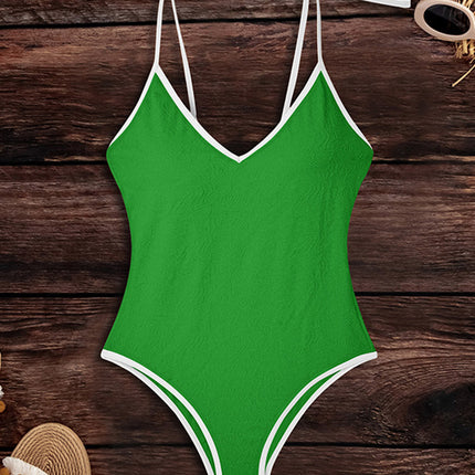 Tied V-Neck Spaghetti Strap One-Piece Swimwear