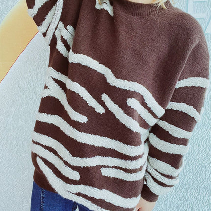 Contrast Round Neck Long Sleeve Sweater