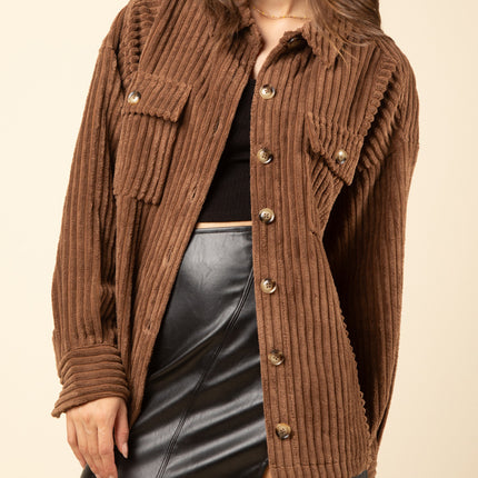 Button Up Long Sleeve Corduroy Jacket