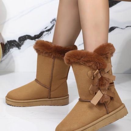 Bow Thermal Faux Fur Suede Boots