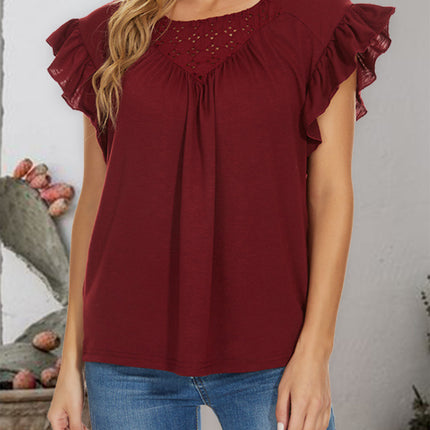 Ruffled Round Neck Cap Sleeve T-Shirt