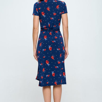 RENEE C Floral Tie Front Surplice Short Sleeve Dress