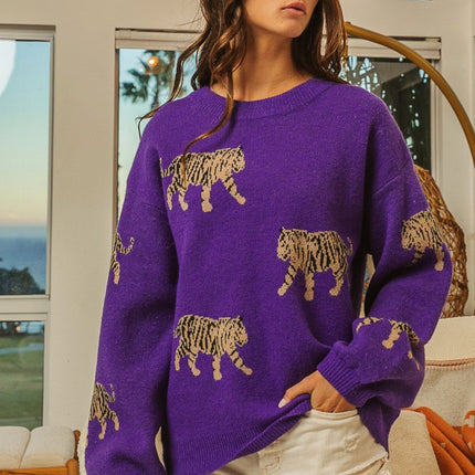 BiBi Tiger Pattern Long Sleeve Sweater