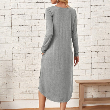 Pocketed Round Neck Long Sleeve Tee Dress