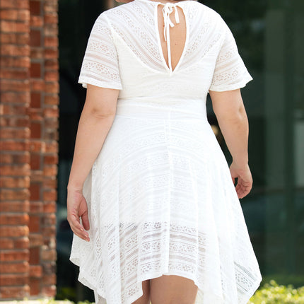 Plus Size Round Neck Short Sleeve Lace Trim Dress