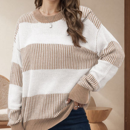 Striped Round Neck Long Sleeve Sweater