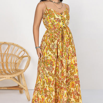 Plus Size Printed V-Neck Maxi Cami Dress