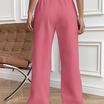 Drawstring Wide Leg Pants with Pockets