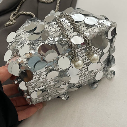 Drawstring Sequin Crossbody Bag