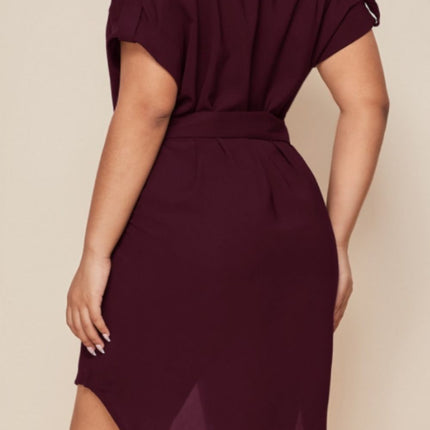 Plus Size Notched Tie Waist Mini Dress