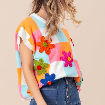 BiBi Flower Patch Checkered Sweater Vest